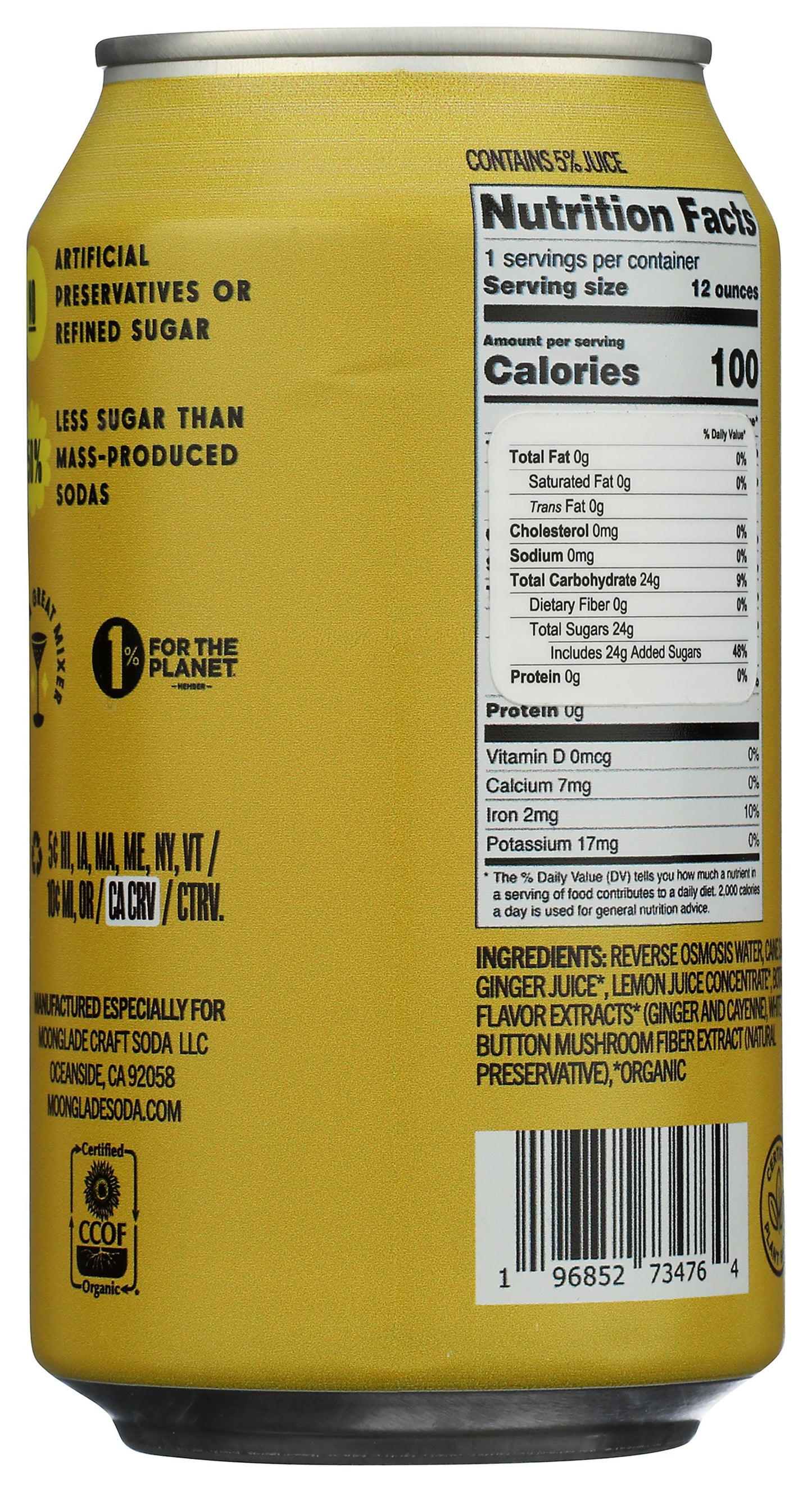 Moonglade Organic Ginger Beer- Tangy Lemon and Spicy Ginger-12 Pack