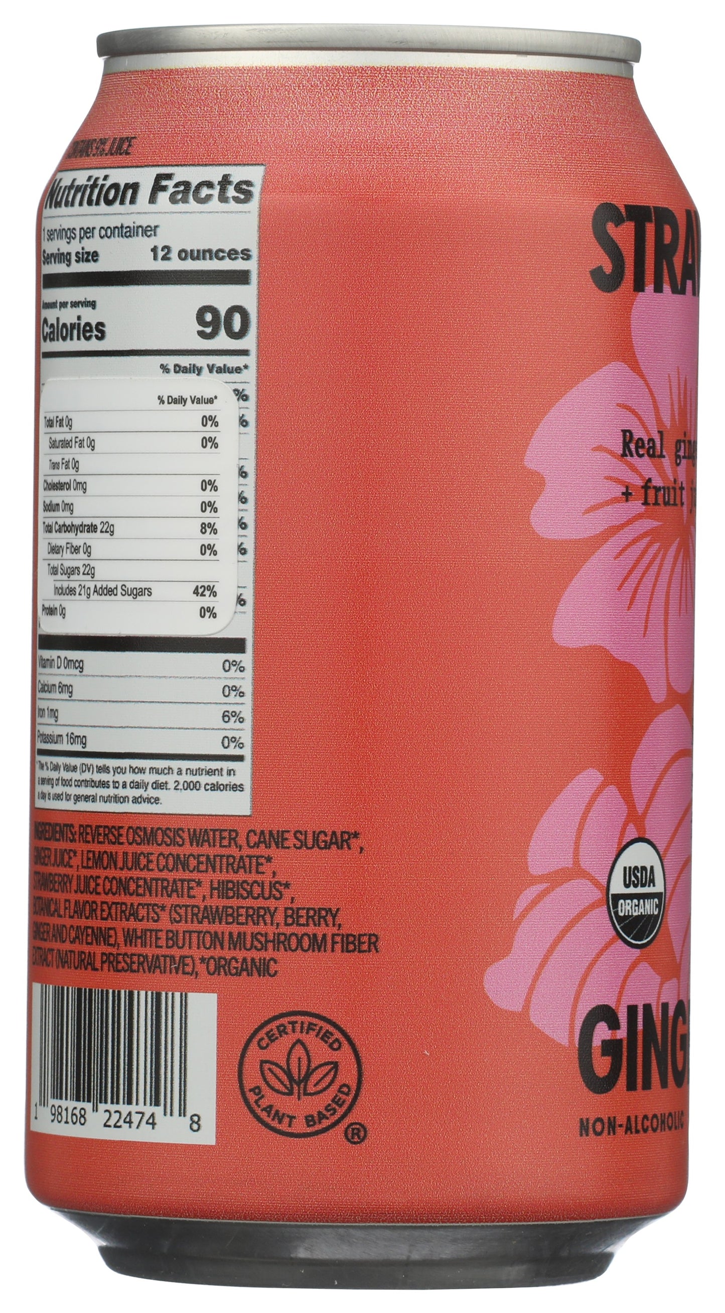 Moonglade Strawberry Hibiscus Ginger Beer- Real Hibiscus Flower, Tangy Lemon and Sweet Strawberry- 12 Pack