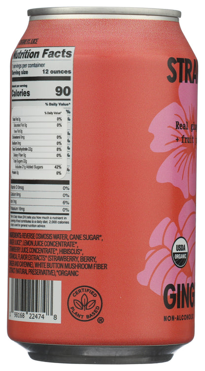 Moonglade Strawberry Hibiscus Ginger Beer- Real Hibiscus Flower, Tangy Lemon and Sweet Strawberry- 12 Pack