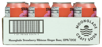 Moonglade Strawberry Hibiscus Ginger Beer- Real Hibiscus Flower, Tangy Lemon and Sweet Strawberry- 12 Pack