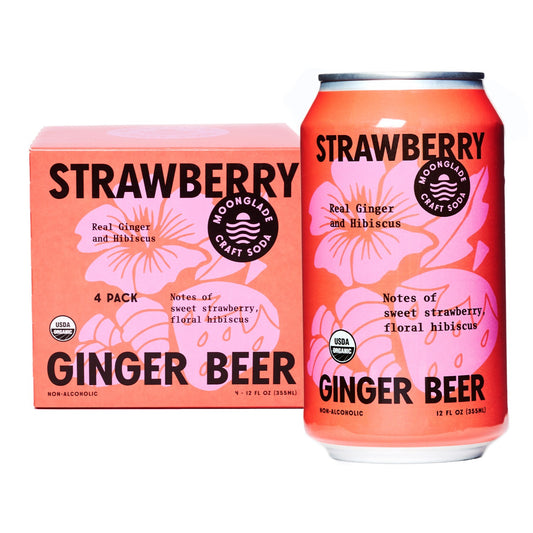 Moonglade Strawberry Hibiscus Ginger Beer- Real Hibiscus Flower, Tangy Lemon and Sweet Strawberry