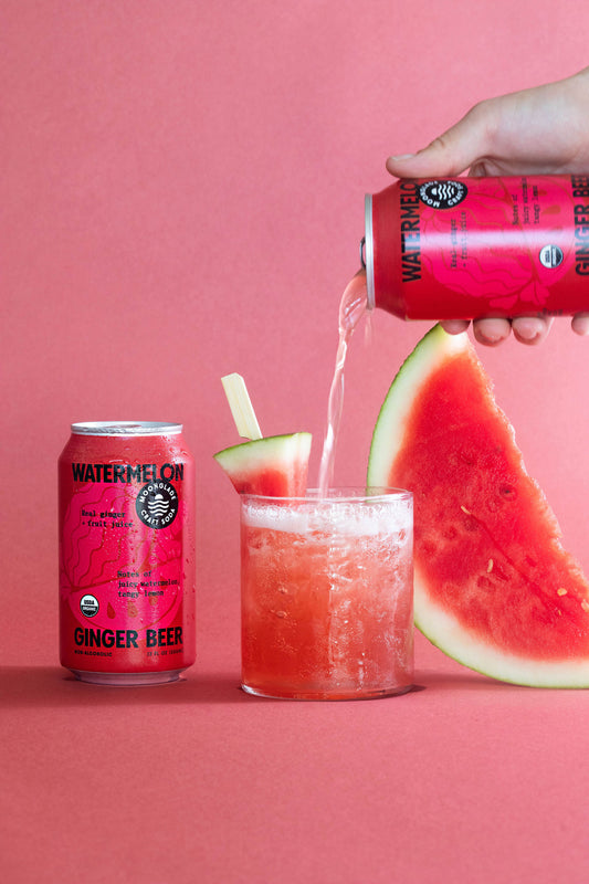 Moonglade Watermelon Ginger Beer- Real Watermelon, Tangy Lemon and Spicy Ginger- 12 Pack
