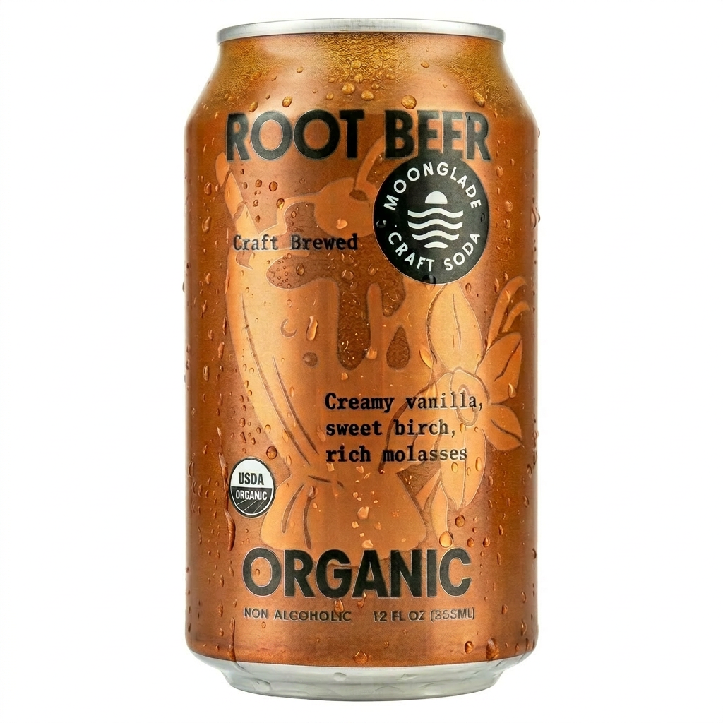Moonglade Organic Root Beer- Creamy Vanilla Sweet Birch and Rich Molasses- 12 Pack
