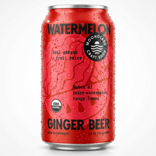 Moonglade Watermelon Ginger Beer- Real Watermelon, Tangy Lemon and Spicy Ginger- 12 Pack