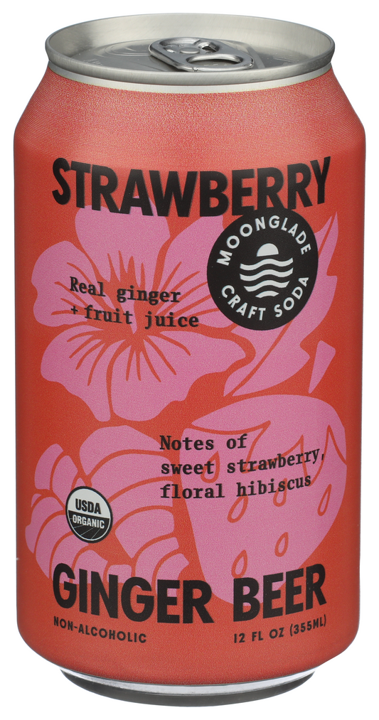 Moonglade Strawberry Hibiscus Ginger Beer- Real Hibiscus Flower, Tangy Lemon and Sweet Strawberry- 12 Pack