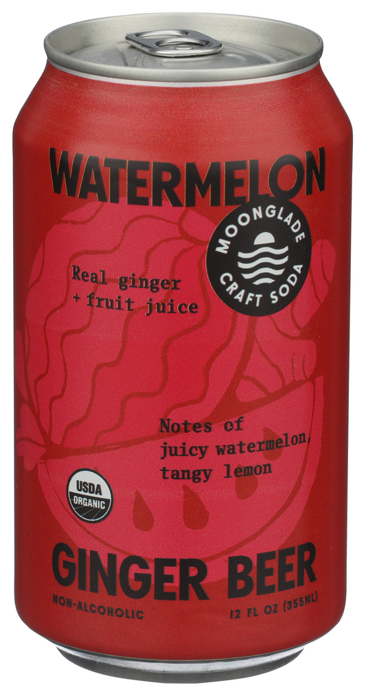 Moonglade Watermelon Ginger Beer- Real Watermelon, Tangy Lemon and Spicy Ginger- 12 Pack