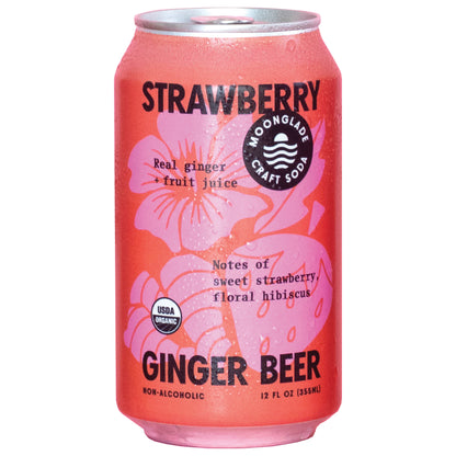 Moonglade Strawberry Hibiscus Ginger Beer- Real Hibiscus Flower, Tangy Lemon and Sweet Strawberry- 12 Pack